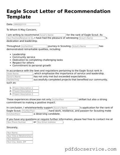 Blank Eagle Scout Letter of Recommendation Form