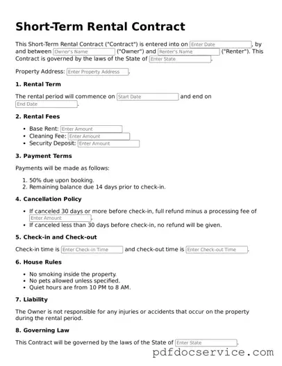 Blank Short-Term Rental Contract Form