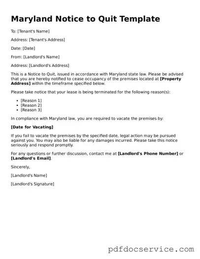Printable  Notice to Quit Template for Maryland