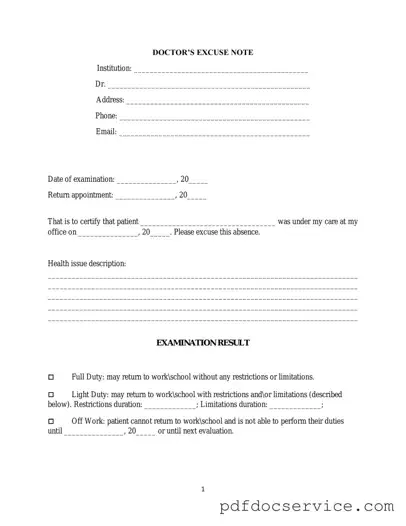 Fill Your Doctors Excuse Note Form
