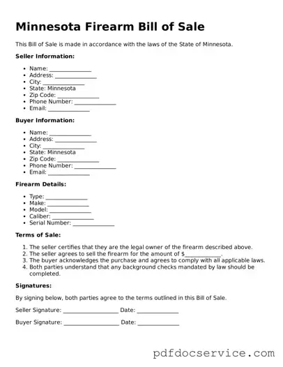 Printable  Firearm Bill of Sale Template for Minnesota