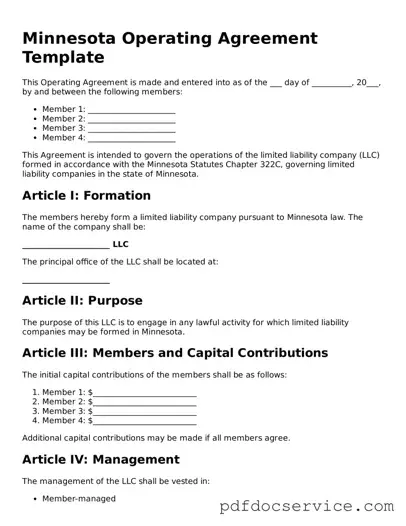 Printable  Operating Agreement Template for Minnesota
