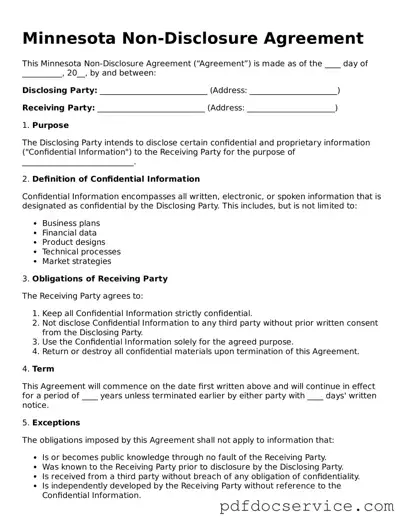 Printable  Non-disclosure Agreement Template for Minnesota
