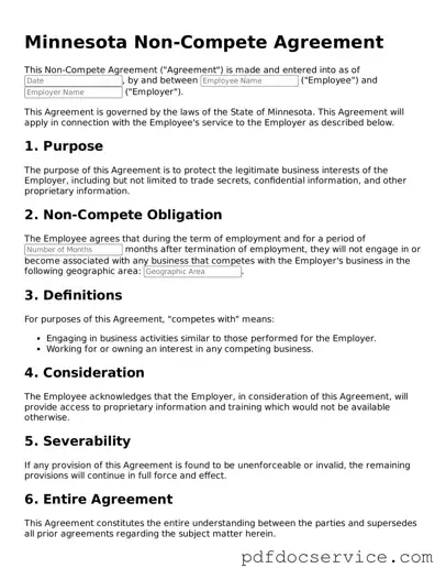 Printable  Non-compete Agreement Template for Minnesota