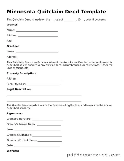 Printable  Quitclaim Deed Template for Minnesota