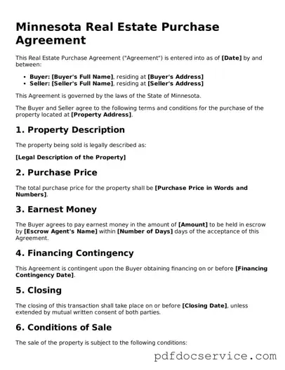 Printable  Real Estate Purchase Agreement Template for Minnesota
