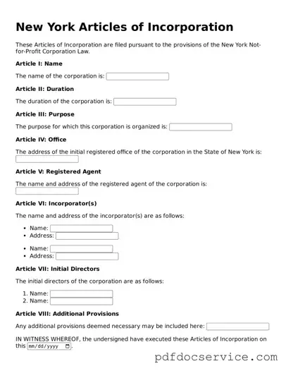 Printable  Articles of Incorporation Template for New York