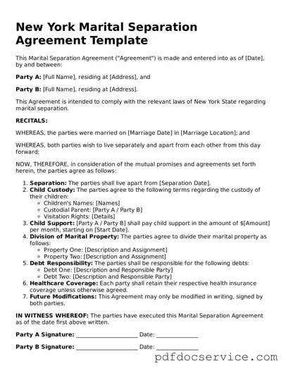 Printable  Marital Separation Agreement Template for New York