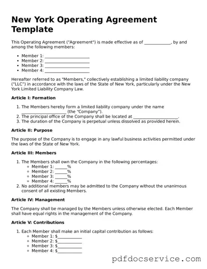 Printable  Operating Agreement Template for New York