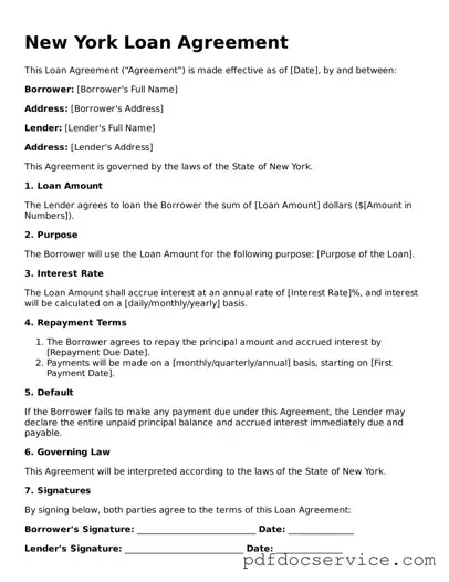 Printable  Loan Agreement Template for New York