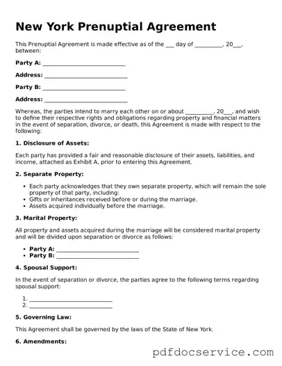 Printable  Prenuptial Agreement Template for New York