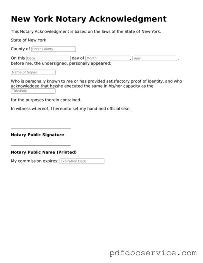 Printable  Notary Acknowledgement Template for New York