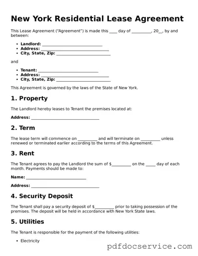 Printable  Lease Agreement Template for New York