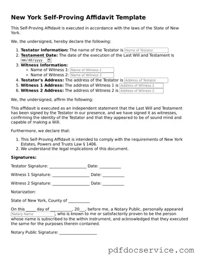 Printable  Self-Proving Affidavit Template for New York