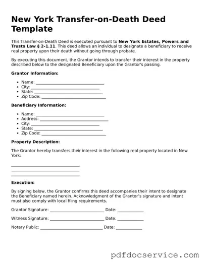 Printable  Transfer-on-Death Deed Template for New York