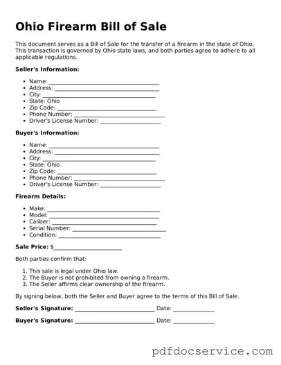 Printable  Firearm Bill of Sale Template for Ohio