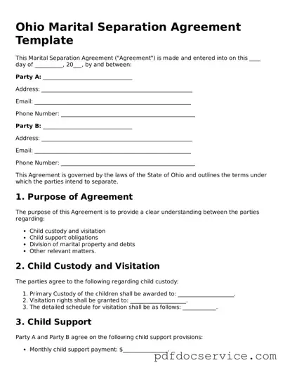 Printable  Marital Separation Agreement Template for Ohio