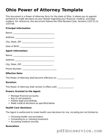 Printable  Power of Attorney Template for Ohio