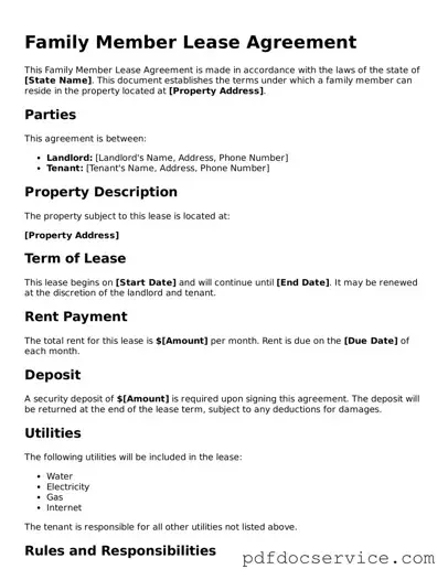 Blank Family Member Lease Agreement Form