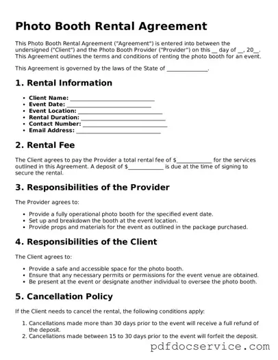 Blank Photo Booth Rental Agreement Form