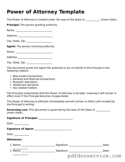Blank Power of Attorney Form