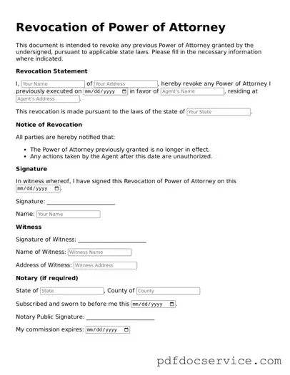 Blank Revocation of Power of Attorney Form