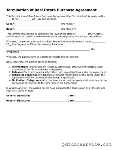 Blank Termination of Real Estate Purchase Agreement Form
