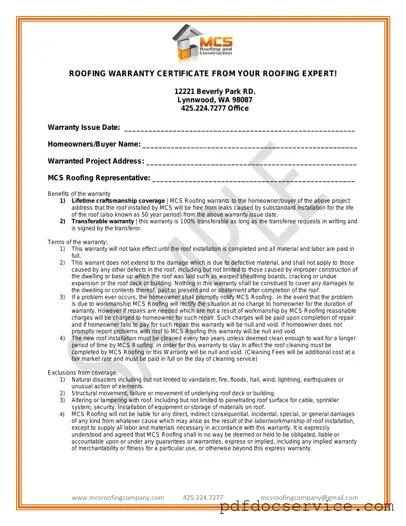 Fill Your Roofing Warranty Certificate Form
