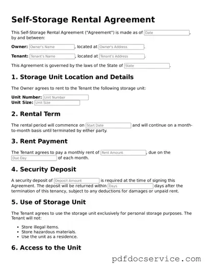 Blank Self-Storage Rental Agreement Form