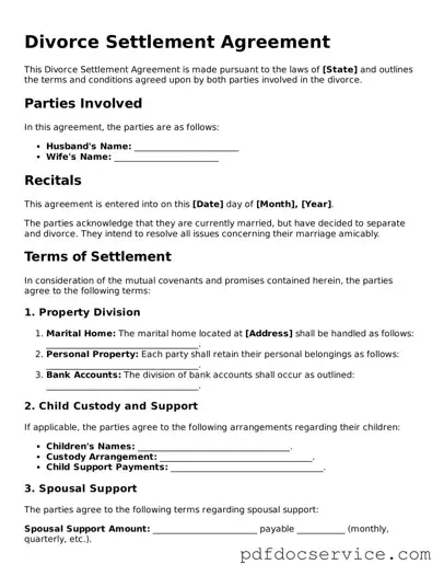 Blank Divorce Settlement Agreement Form