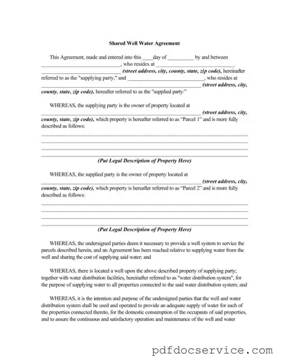 Fill Your Shared Well Agreement Form