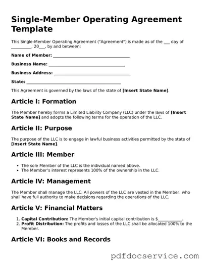 Blank Single-Member Operating Agreement Form