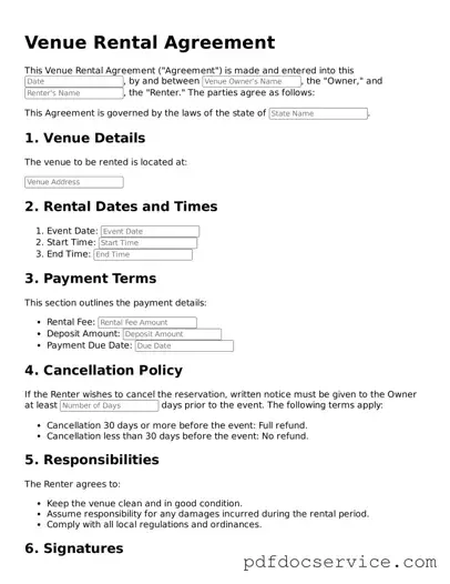 Blank Venue Rental Agreement Form