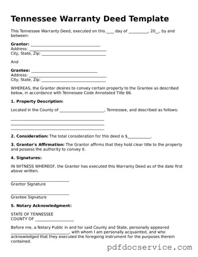 Printable  Deed Template for Tennessee
