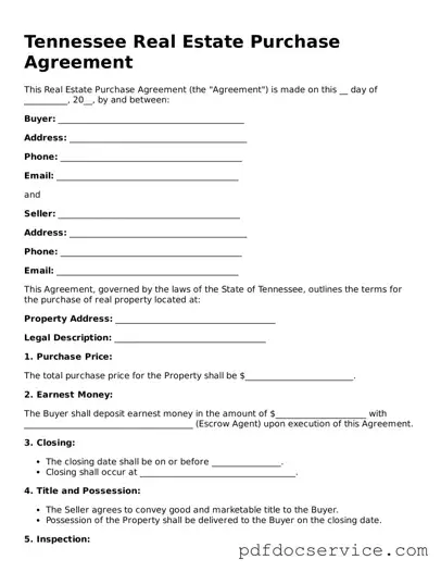Printable  Real Estate Purchase Agreement Template for Tennessee
