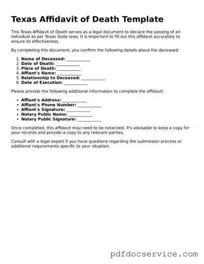Printable  Affidavit of Death Template for Texas
