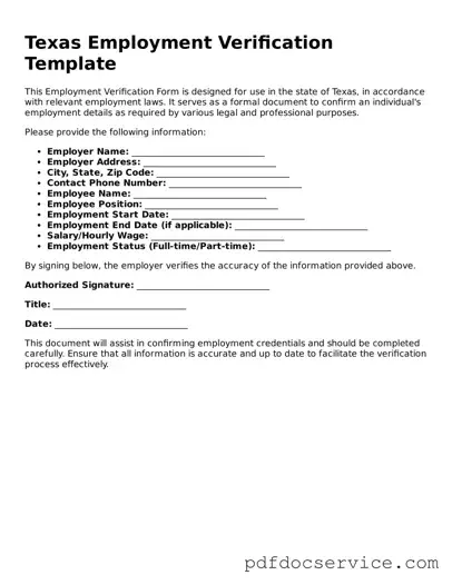 Printable  Employment Verification Template for Texas
