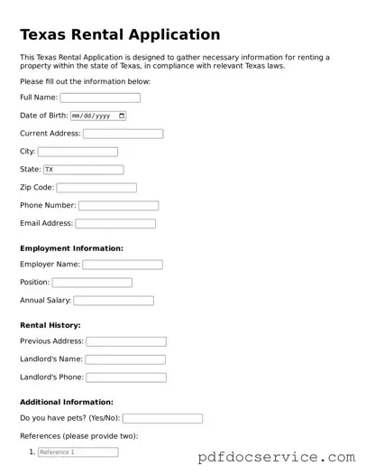 Printable  Rental Application Template for Texas
