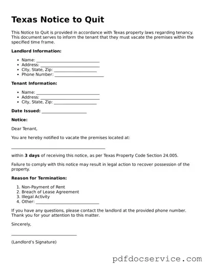 Printable  Notice to Quit Template for Texas