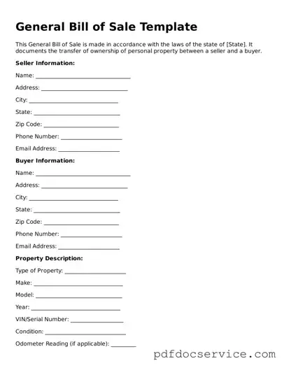 Blank General Bill of Sale Form