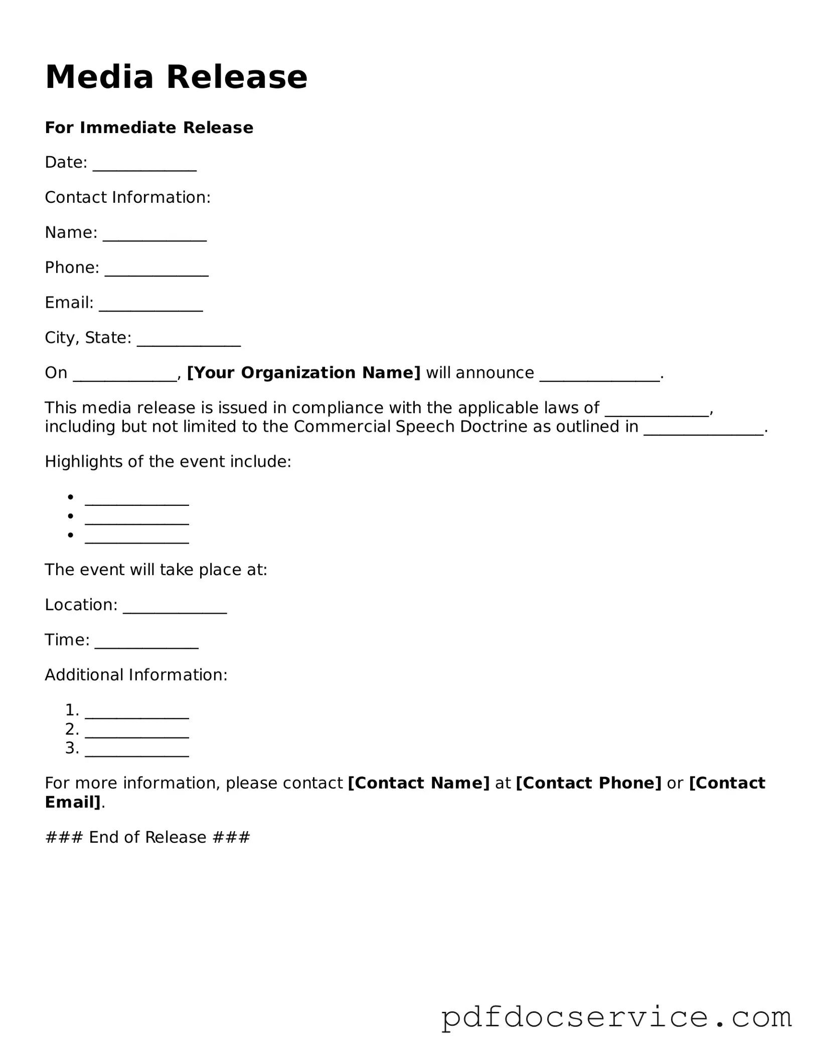 Blank Media Release Form