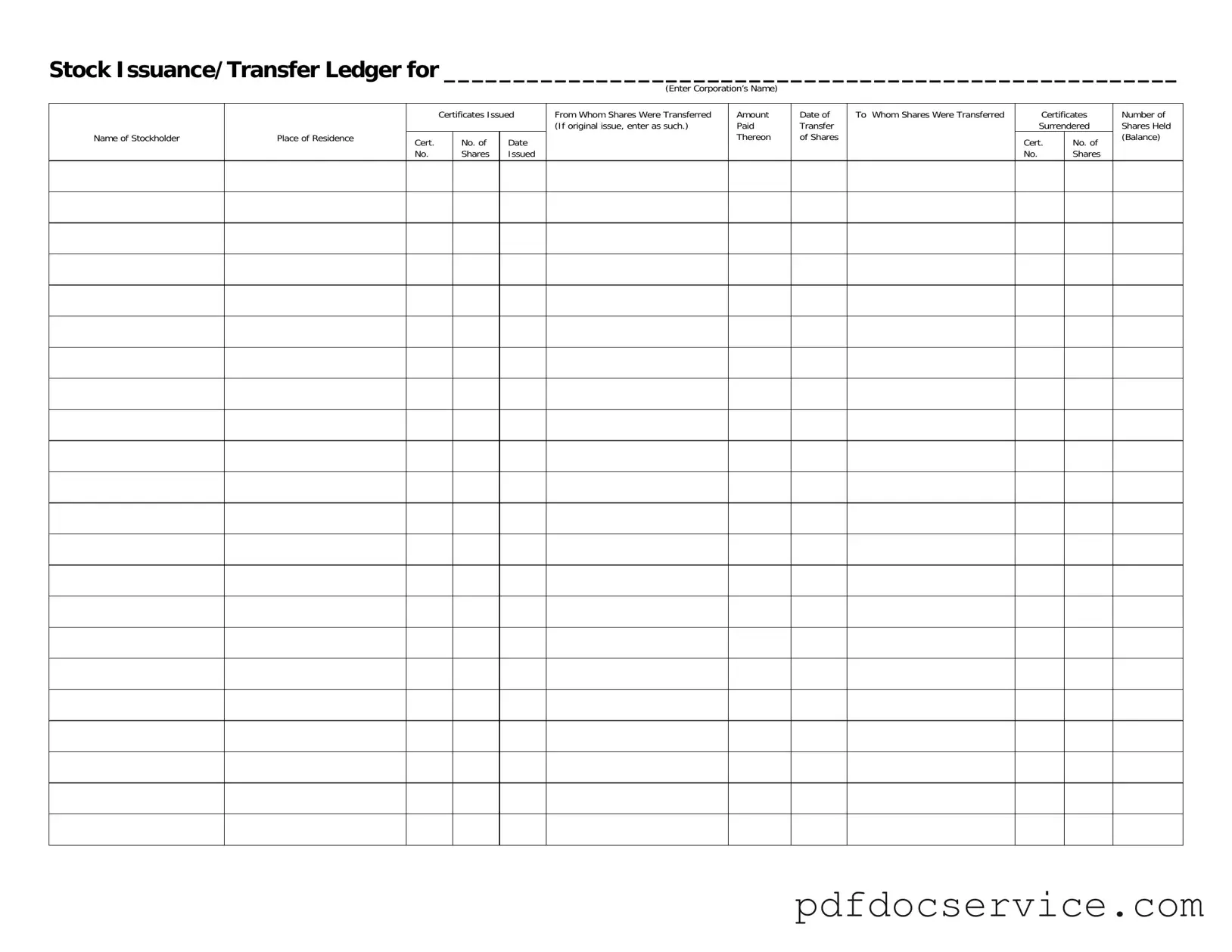 Fill Your Stock Transfer Ledger Form