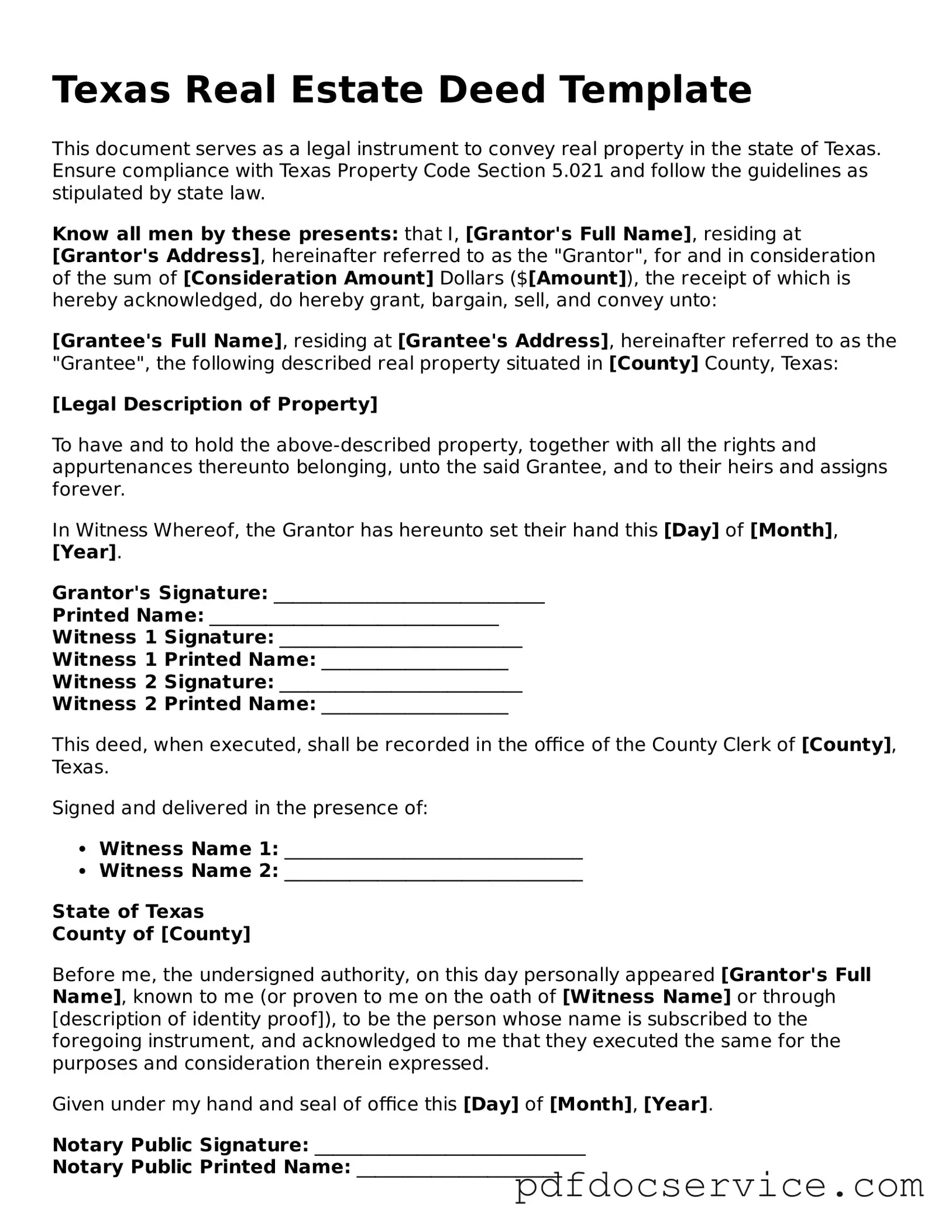 Printable  Deed Template for Texas