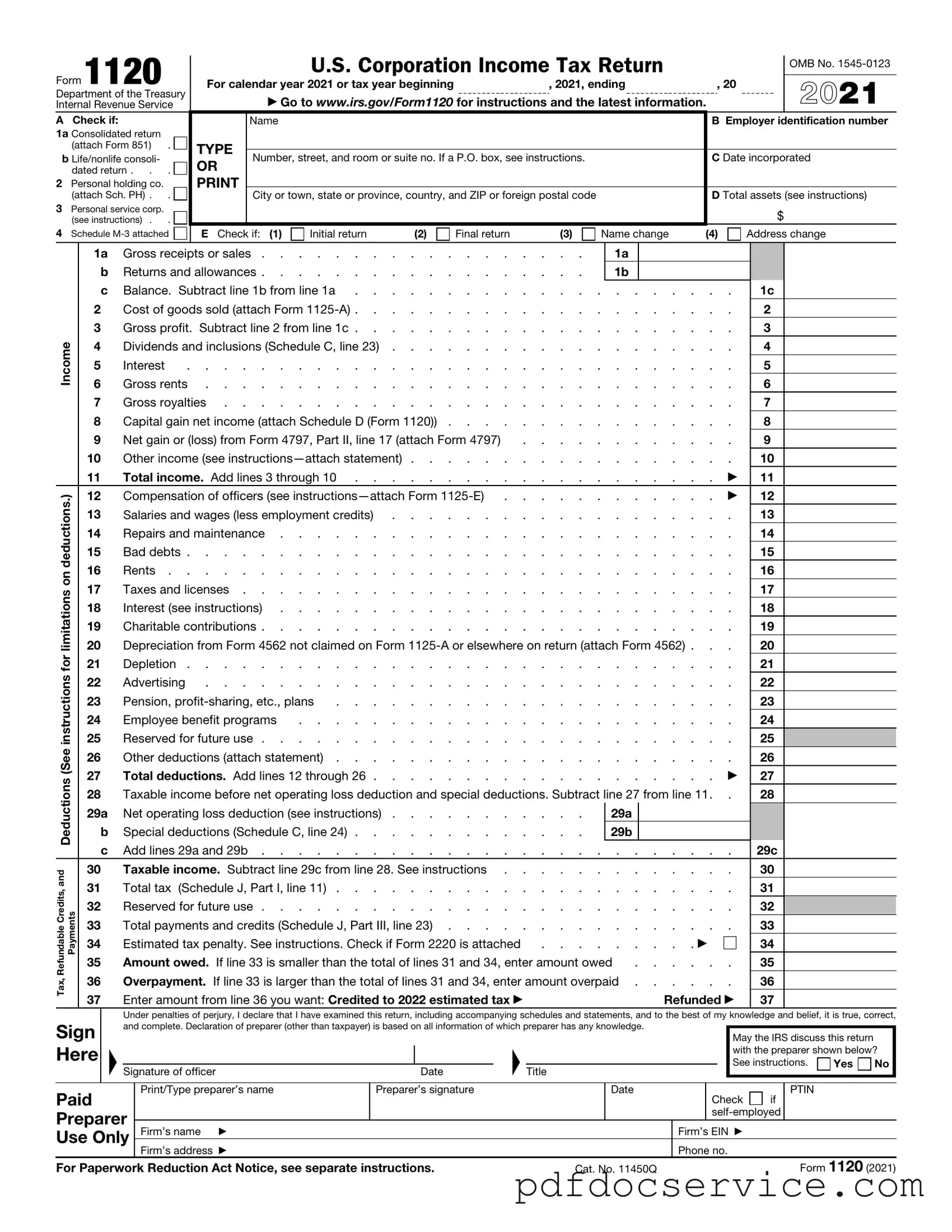 Fill Your IRS 1120 Form