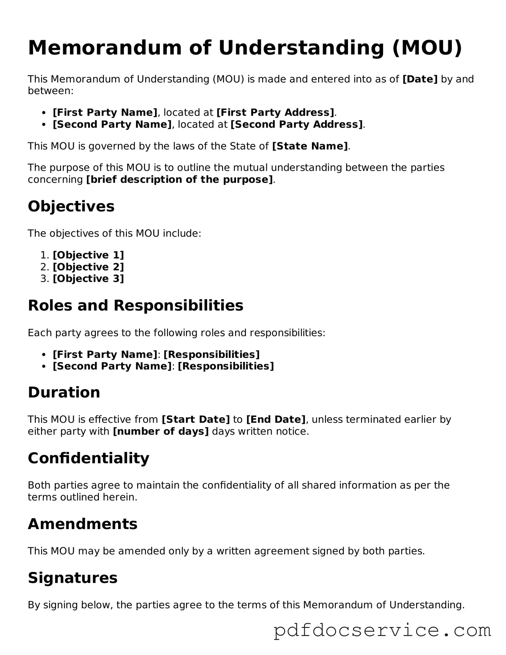 Blank Memorandum of Understanding Form