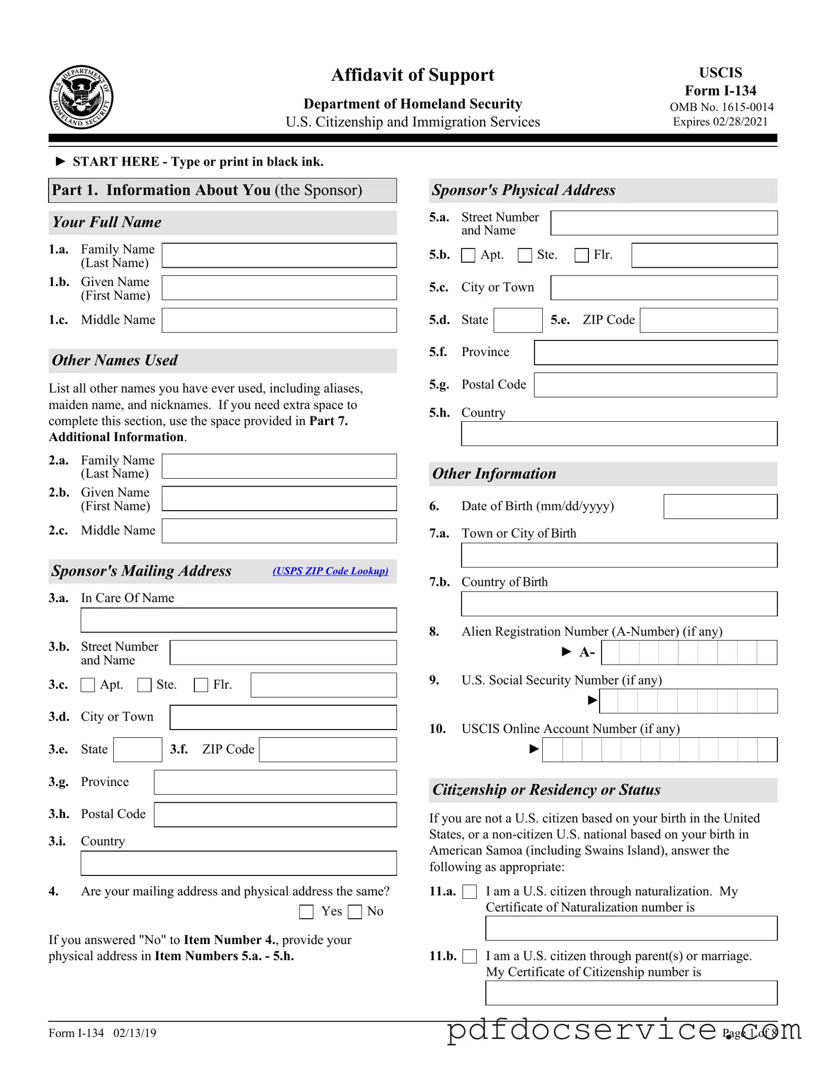 Fill Your USCIS I-134 Form