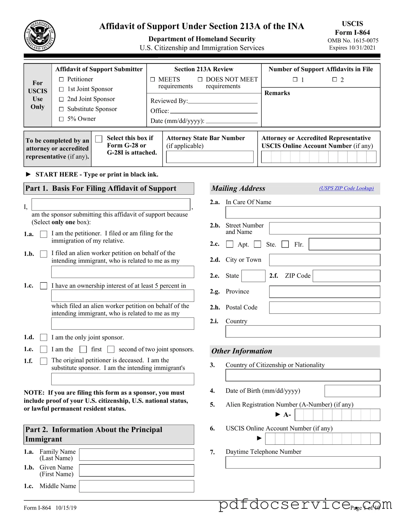 Fill Your USCIS I-864 Form