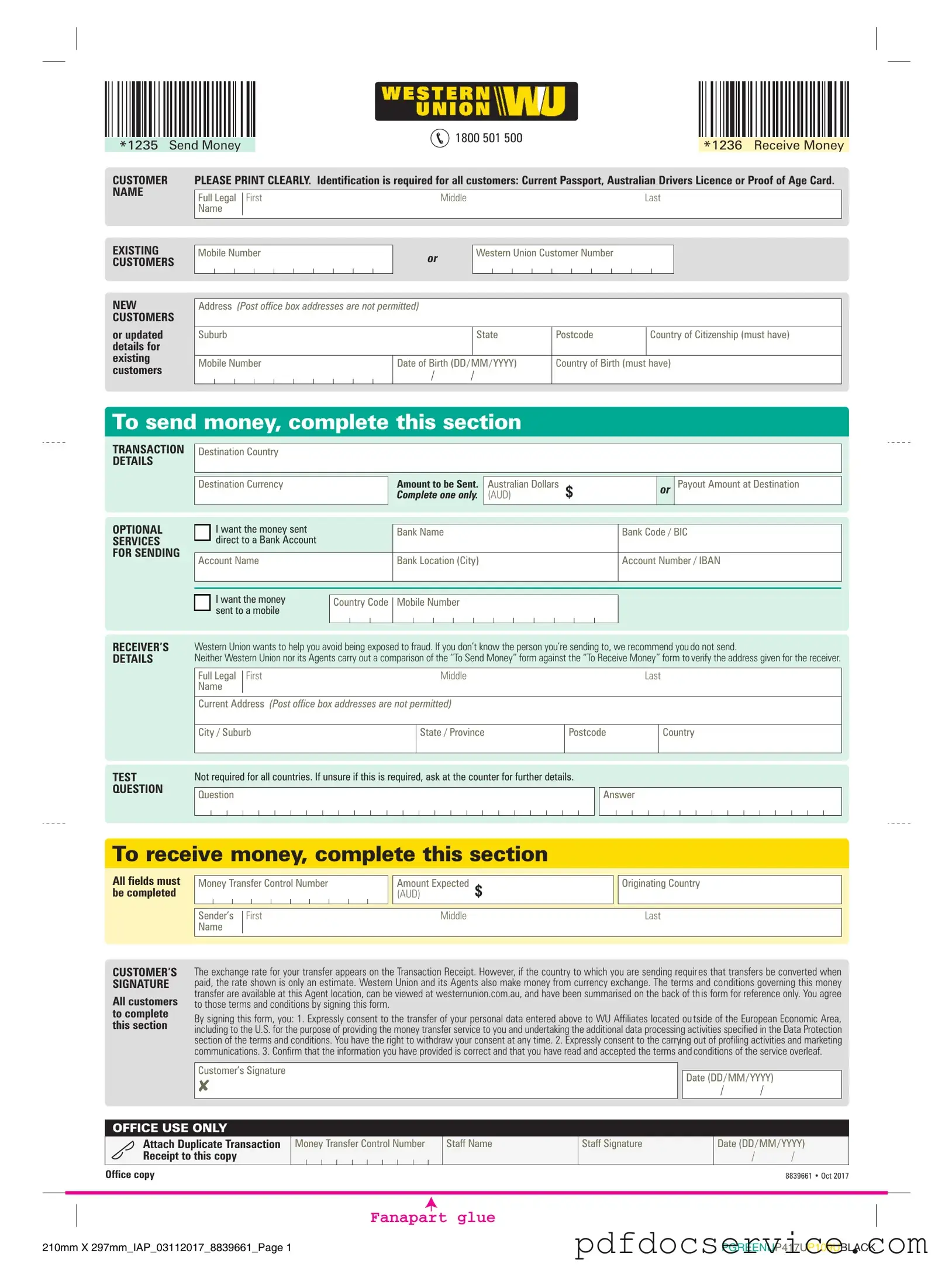 Fill Your Western Union Form
